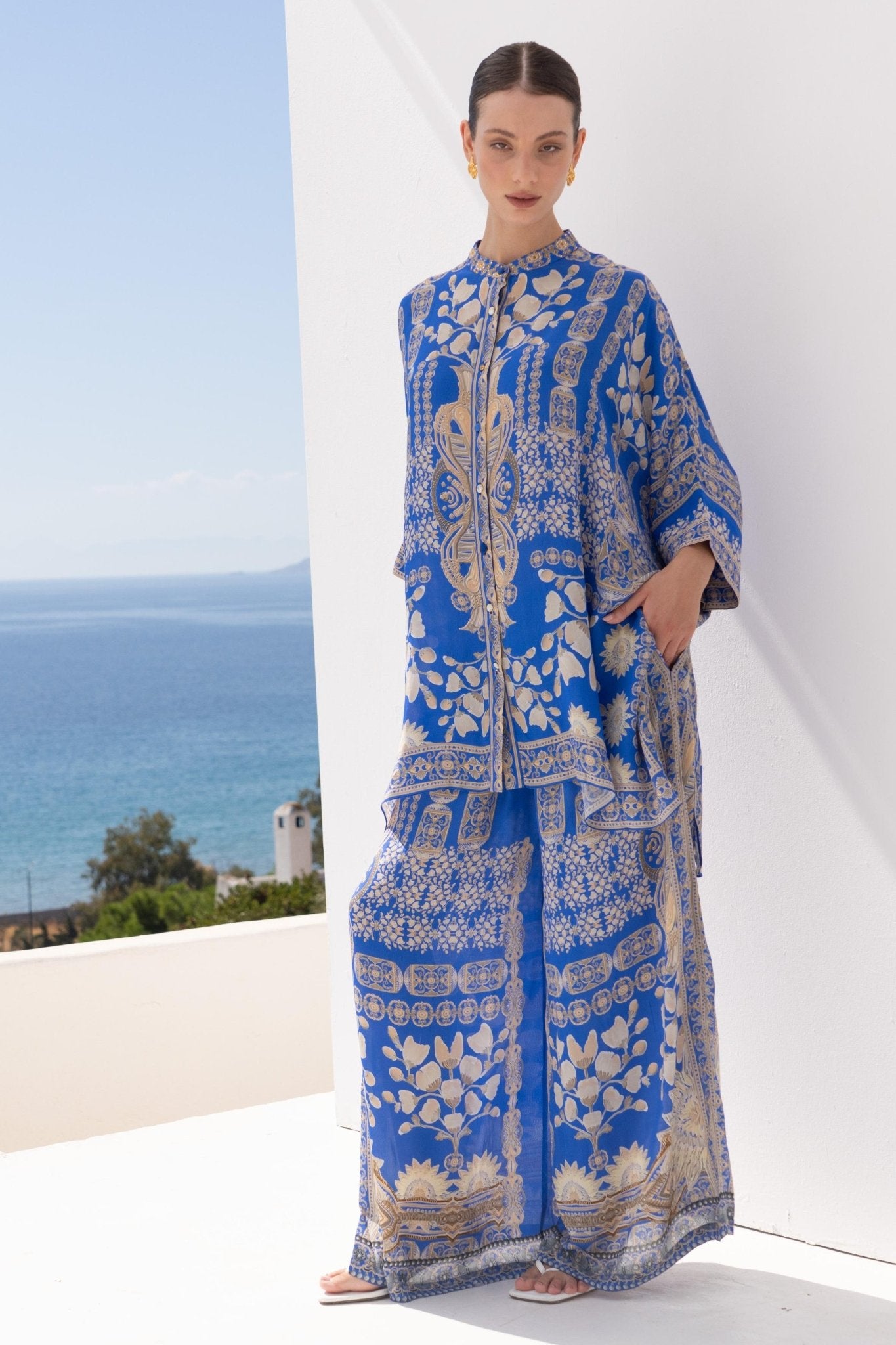 MEDITERRANEAN BLUES KAFTAN TOP W SLEEVES - Czarina