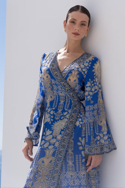 MEDITERRANEAN BLUES WRAP DRESS - Czarina