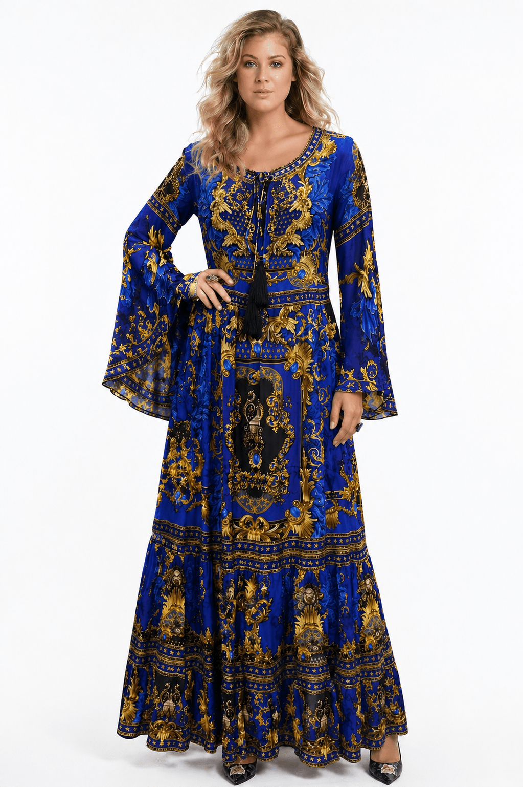 MIDNIGHT BLUE MAXI W BELL SLEEVES - Czarina
