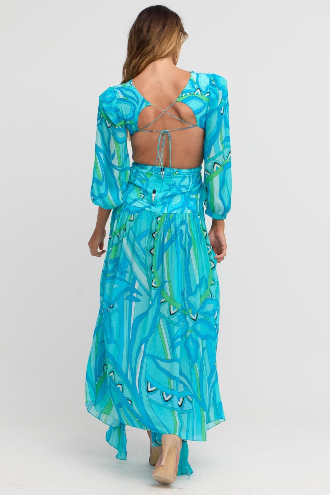 OCEAIC BLUES OPEN BACK MAXI DRESS - Czarina