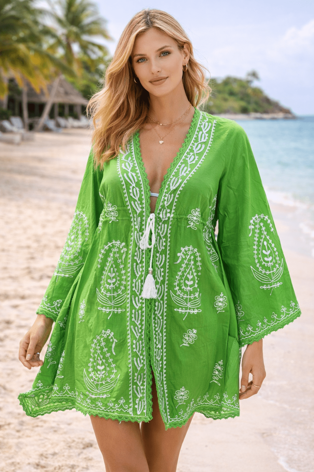 PALM COTTON EMROIDERED ROBE - Czarina