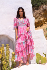 Pink Boho Cross Over Maxi Dress - Czarina