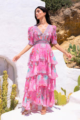 Pink Boho Cross Over Maxi Dress - Czarina