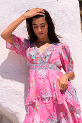 Pink Boho Cross Over Maxi Dress - Czarina
