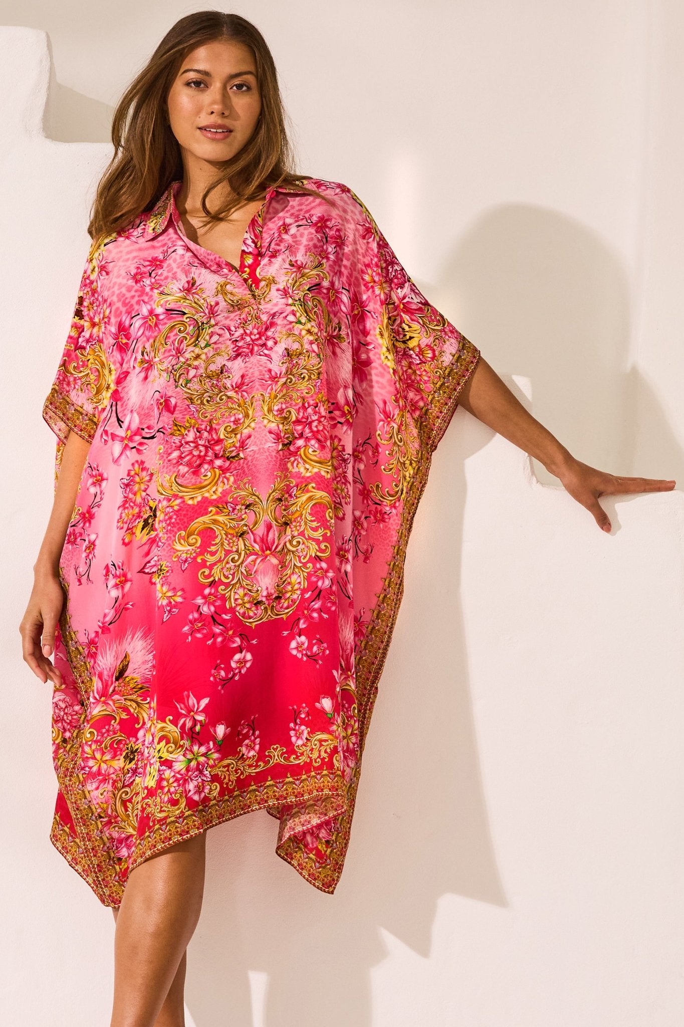 Pink Candy Midi Collar Kaftan - Czarina