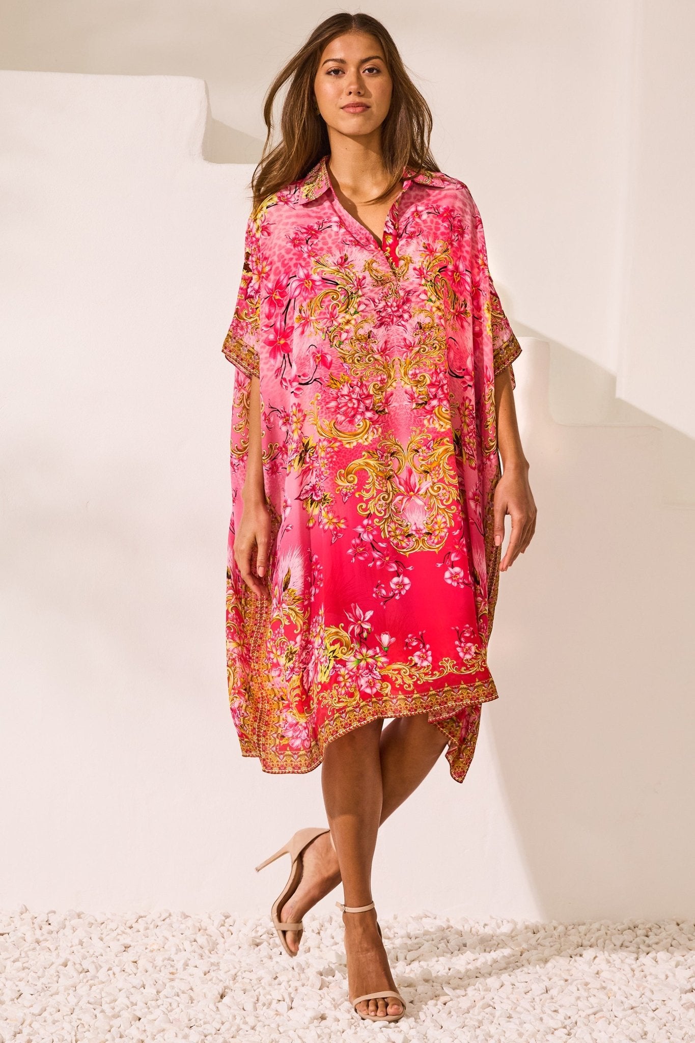 Pink Candy Midi Collar Kaftan - Czarina