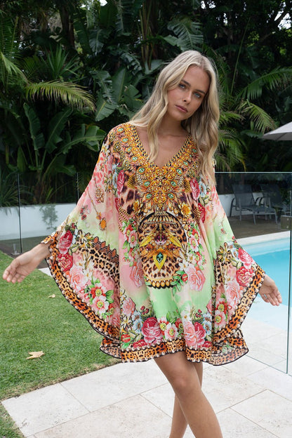 PINK CHEETAH KAFTAN DRESS - Czarina