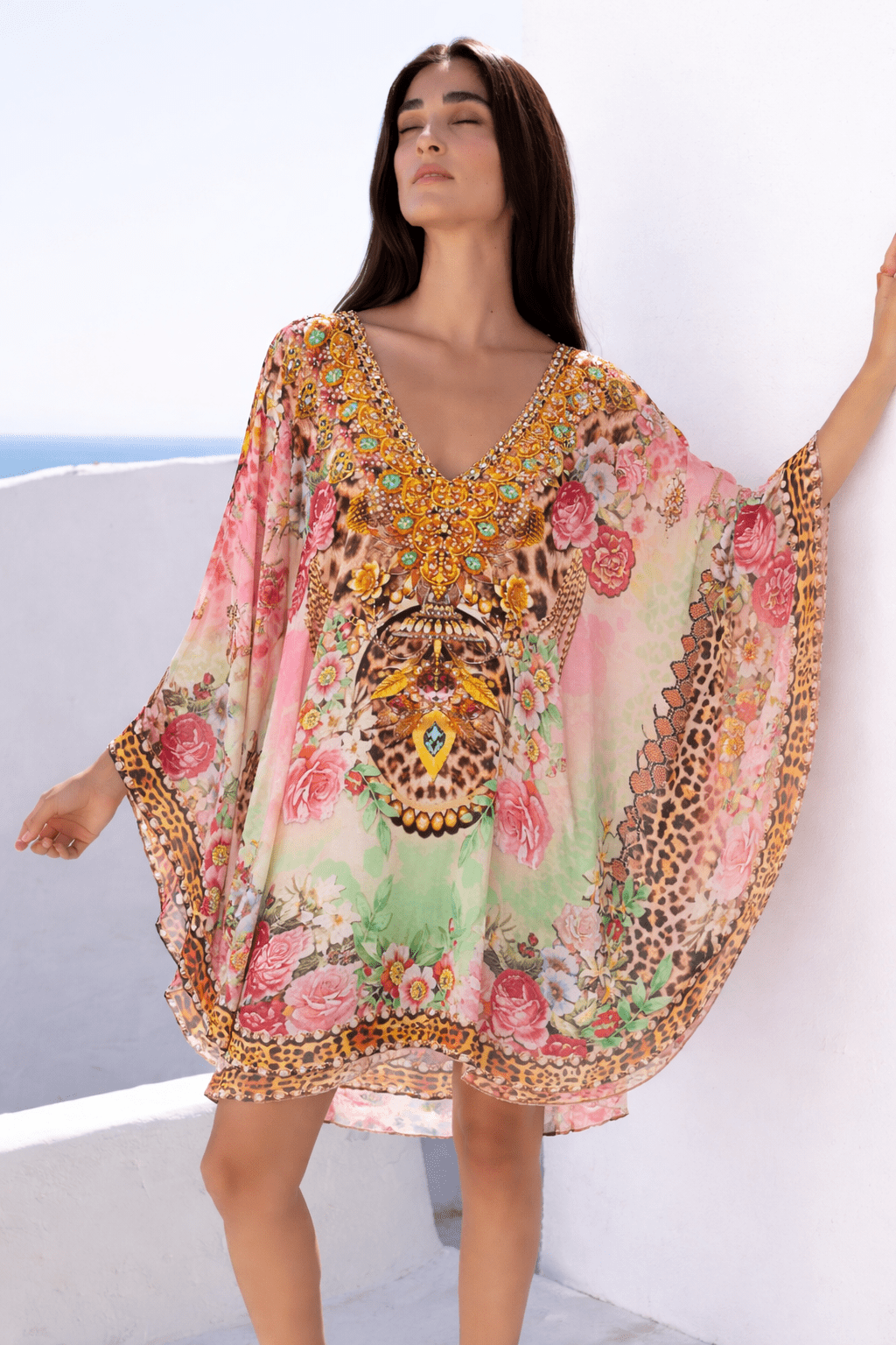 PINK CHEETAH KAFTAN DRESS - Czarina