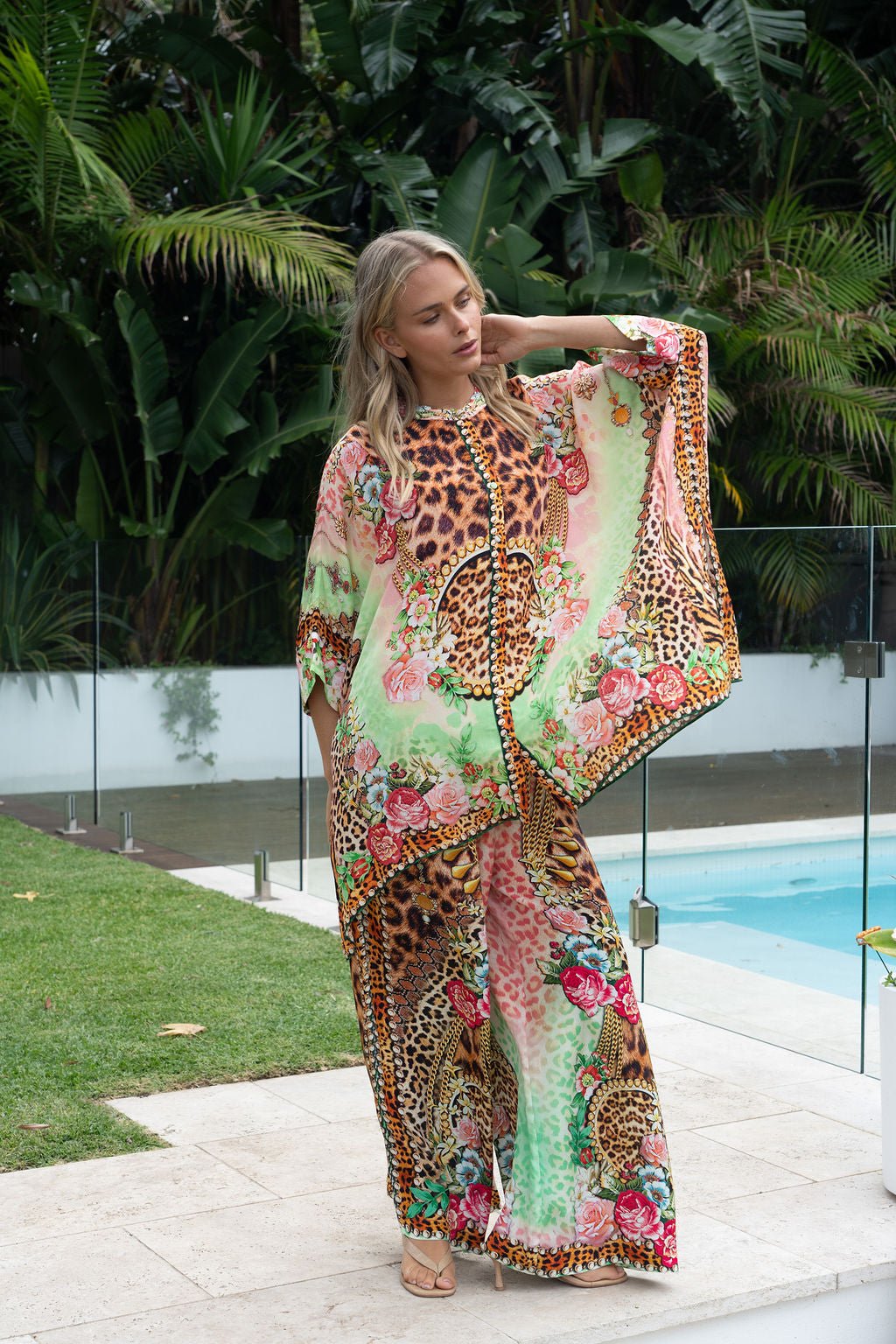 PINK CHEETAH KAFTAN TOP W SLEEVES - Czarina