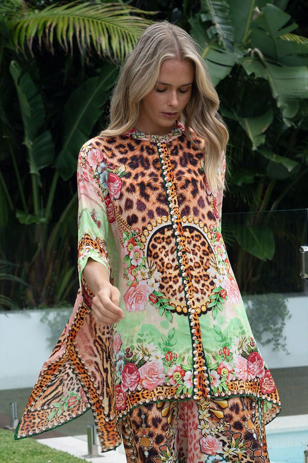 PINK CHEETAH KAFTAN TOP W SLEEVES - Czarina