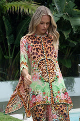PINK CHEETAH KAFTAN TOP W SLEEVES - Czarina