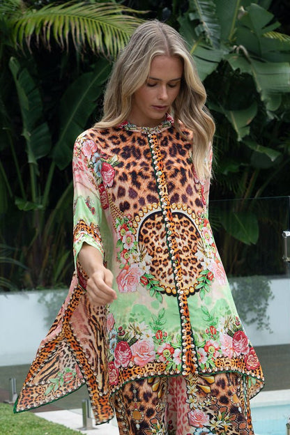 PINK CHEETAH KAFTAN TOP W SLEEVES - Czarina