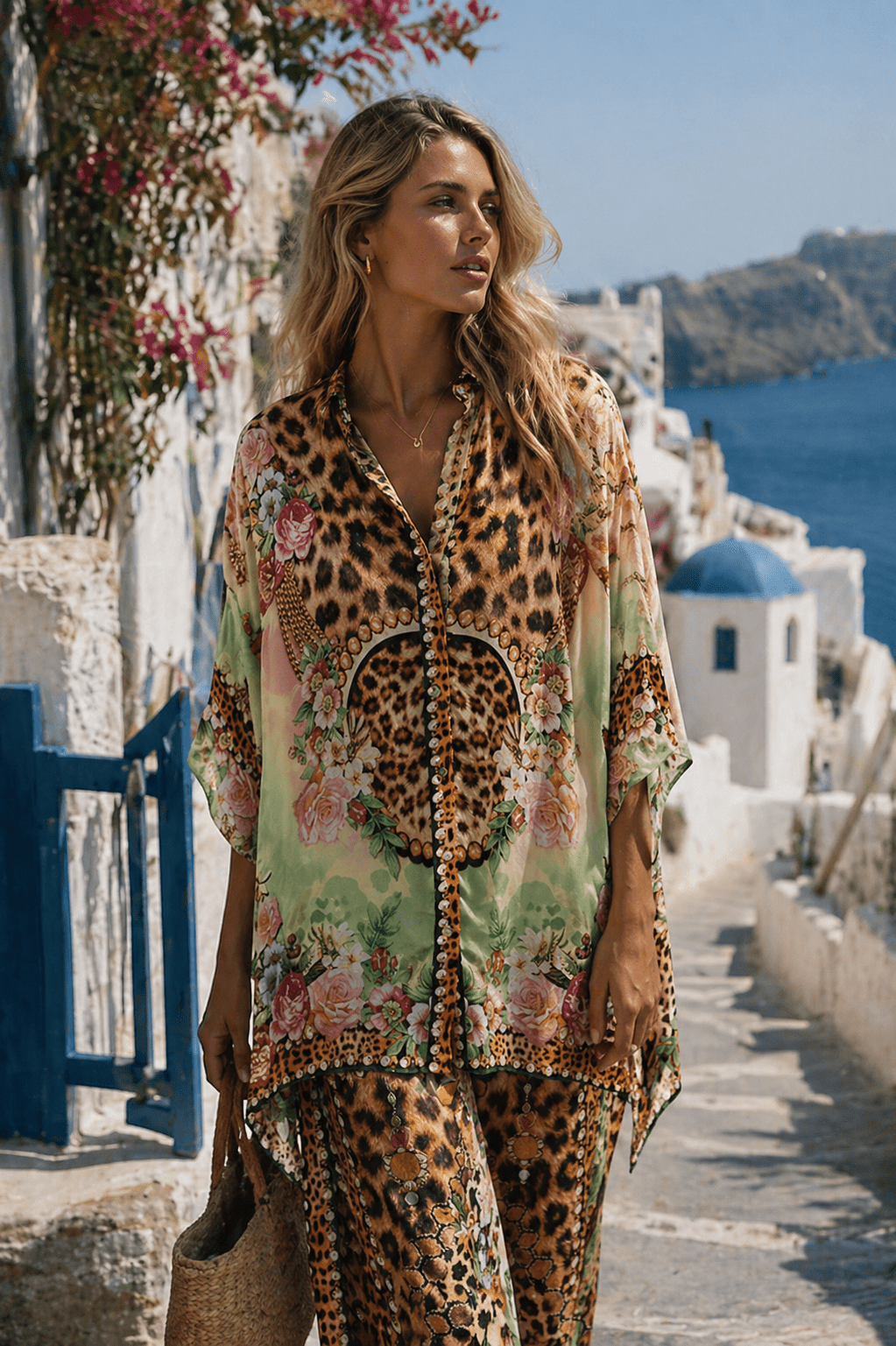 PINK CHEETAH KAFTAN TOP W SLEEVES - Czarina