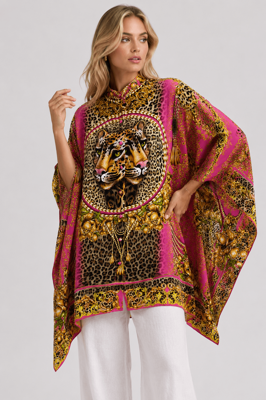 PINK LEOPARD KAFTAN TOP W SLEEVES - Czarina