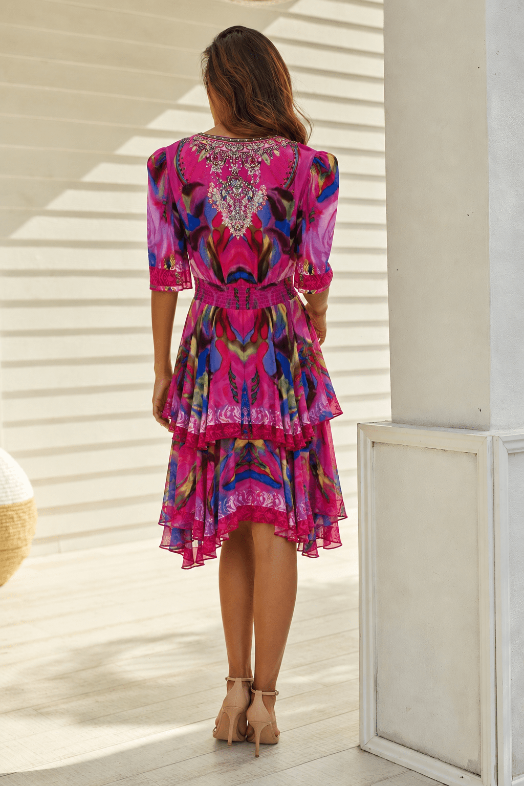 Pink Rose Cross Over Mini Dress - Czarina