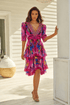 Pink Rose Cross Over Mini Dress - Czarina