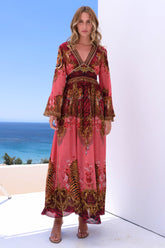 PINK TIGRESS MAXI DRESS W FLARE SLEEVES - Czarina