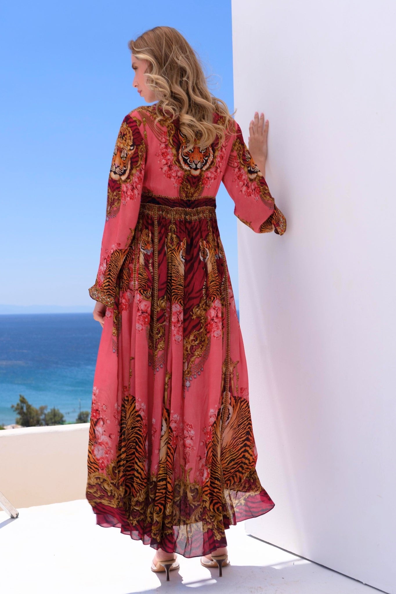 PINK TIGRESS MAXI DRESS W FLARE SLEEVES - Czarina