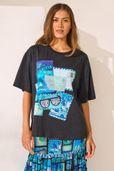 Postcards Black T - shirt - Czarina