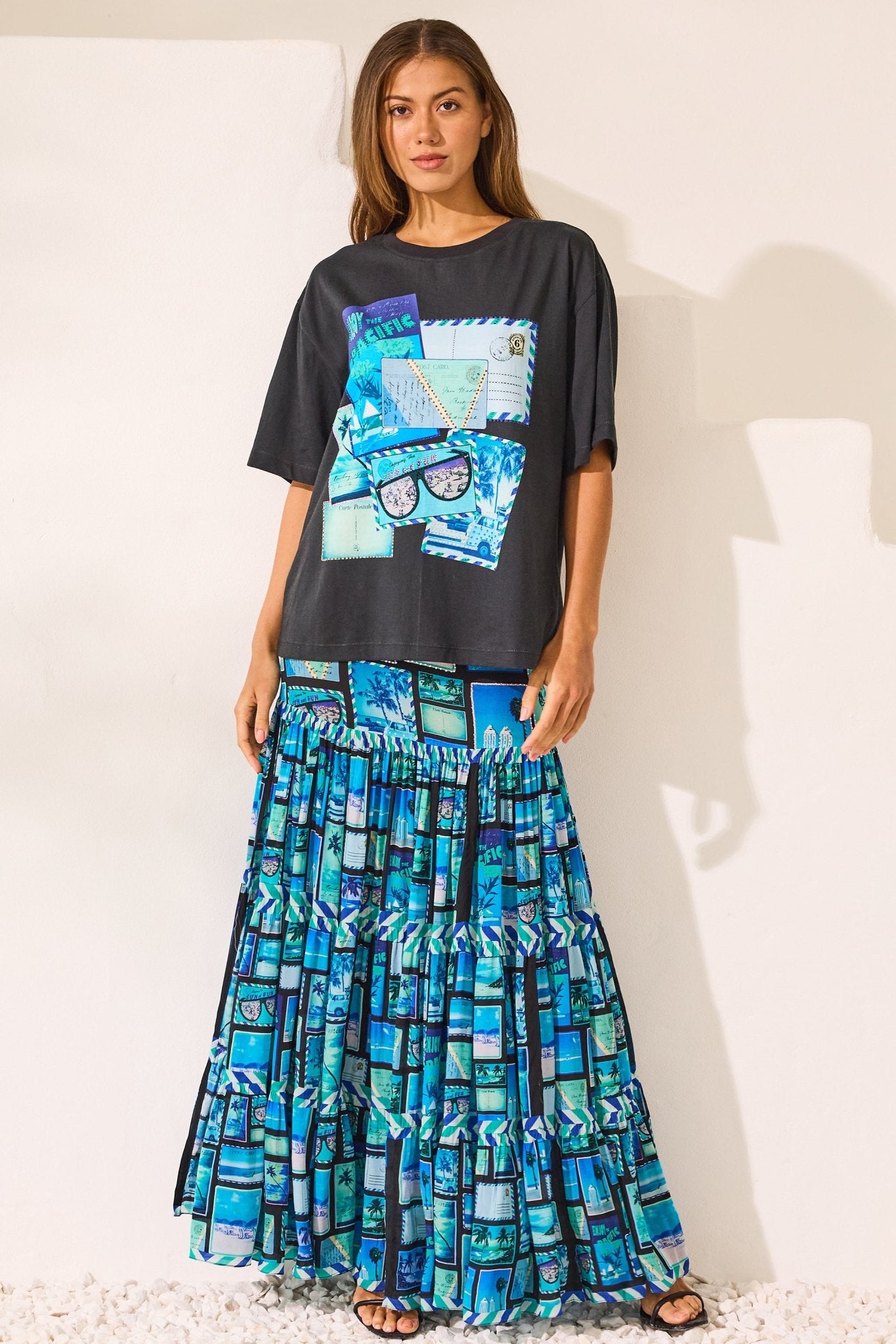 Postcards Maxi Skirt w Side Slit - Czarina