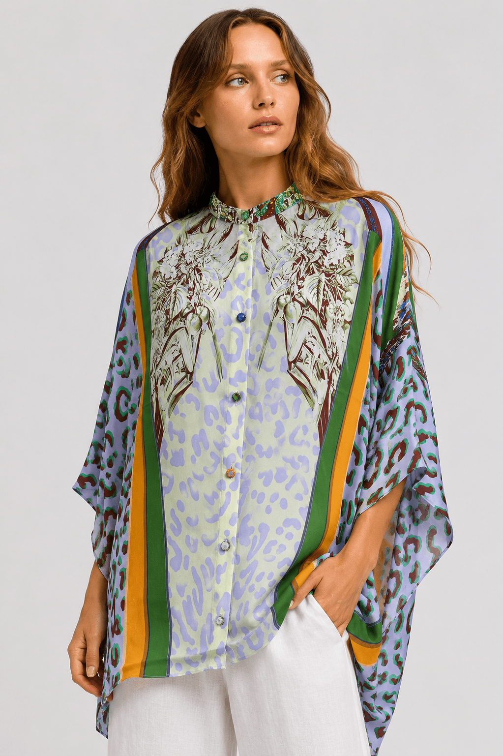 PURPLE LEOPARD KAFTAN TOP W SLEEVES - Czarina