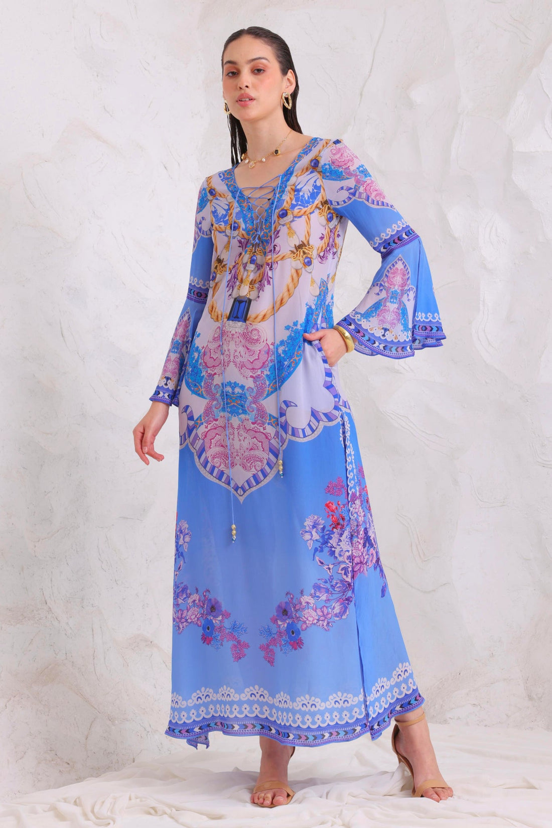 PURPLE PEARLS MAXI DRESS W SLEEVES - Czarina