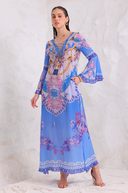 PURPLE PEARLS MAXI DRESS W SLEEVES - Czarina
