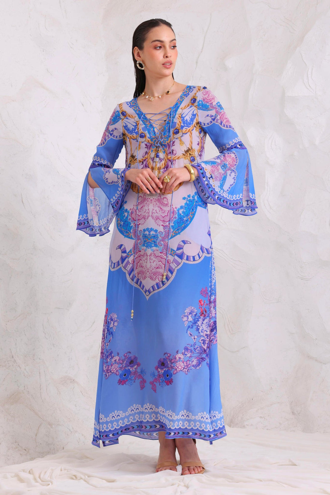 PURPLE PEARLS MAXI DRESS W SLEEVES - Czarina