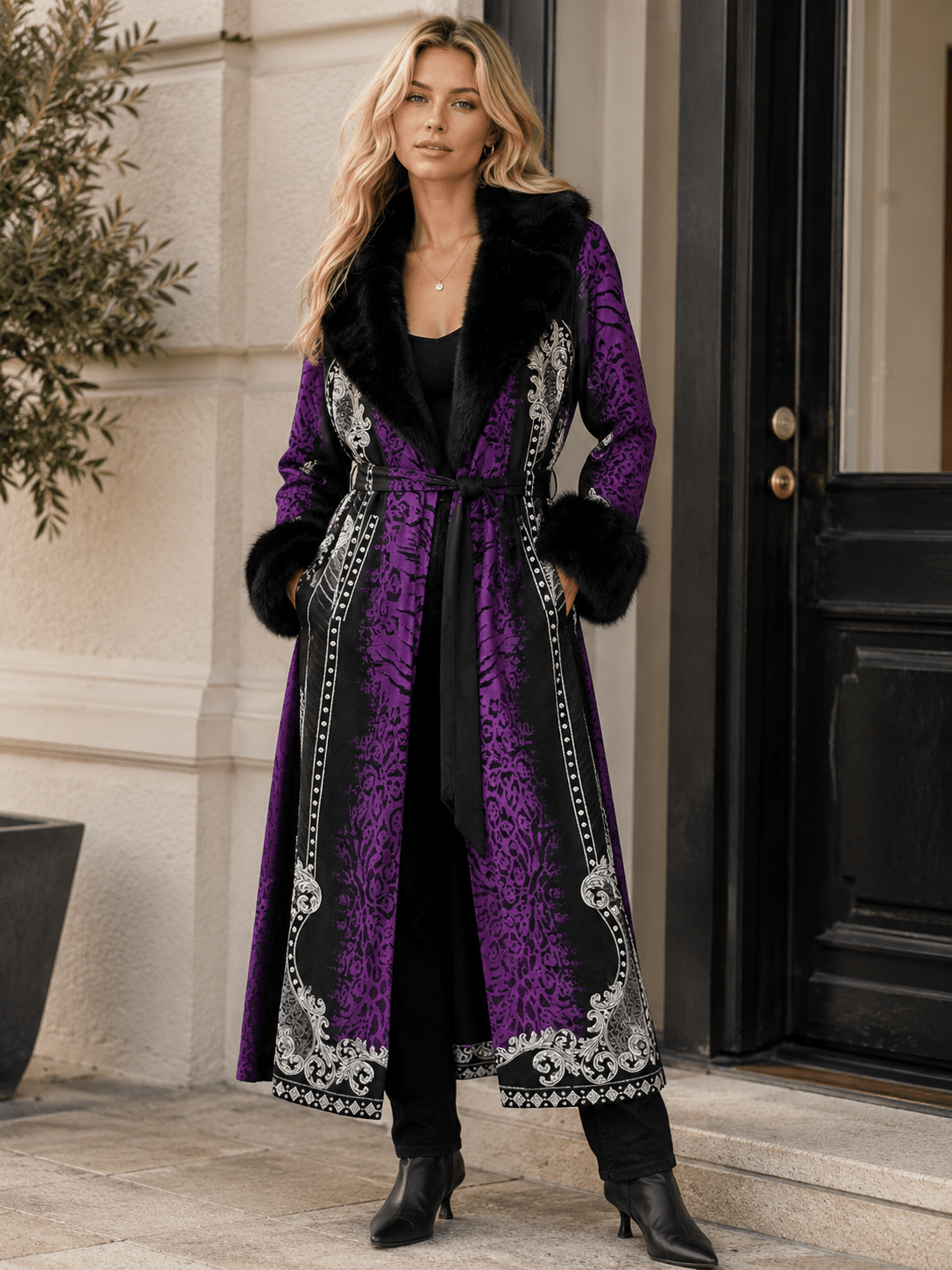 PURPLE TIGRESS TRENCH COAT W FUR - Czarina
