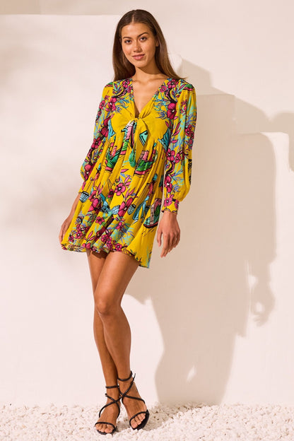 Saigon Sunsets Short Dress w Front Tie Up - Czarina