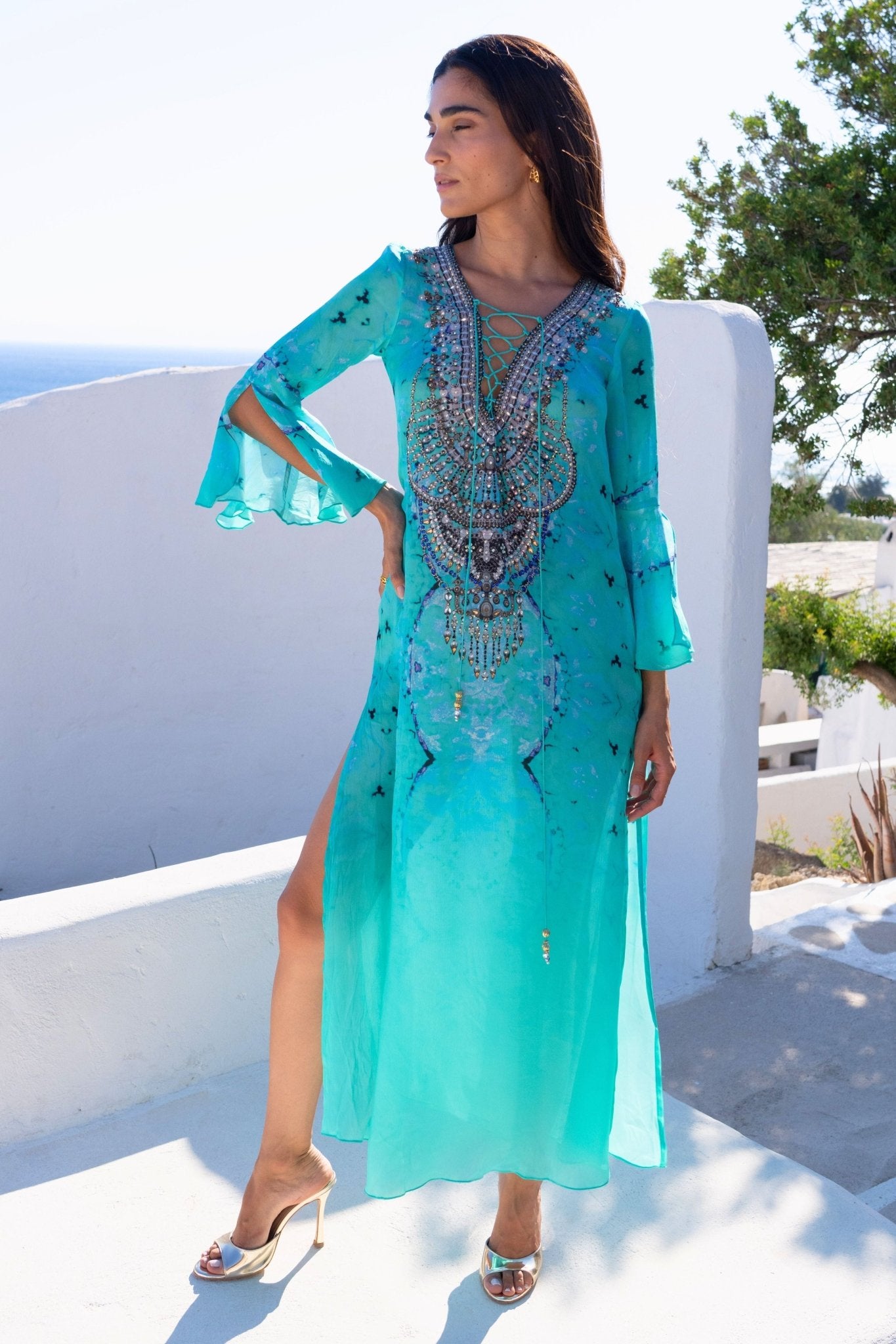 SANTORINI SKIES MAXI W SLEEVES - Czarina