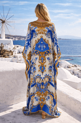 Santorini Sunrise 100% Silk Big Width Kaftan - Czarina