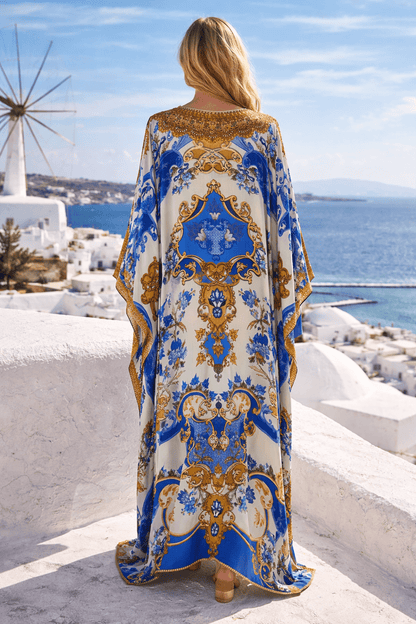 Santorini Sunrise 100% Silk Big Width Kaftan - Czarina