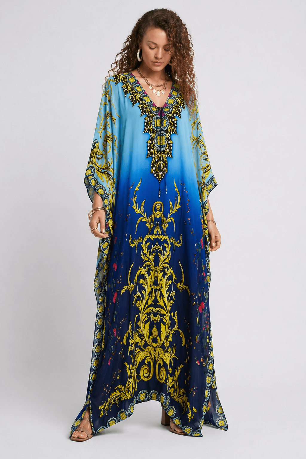 SAPPHIRE 100% SILK LONG KAFTAN - Czarina