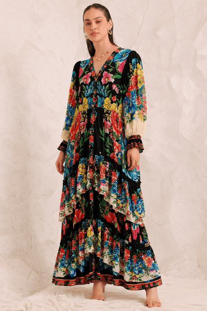 SPANISH FLOWER VN BUTTON DOWN DRESS - Czarina