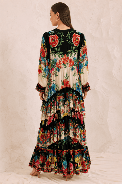 SPANISH FLOWER VN BUTTON DOWN DRESS - Czarina
