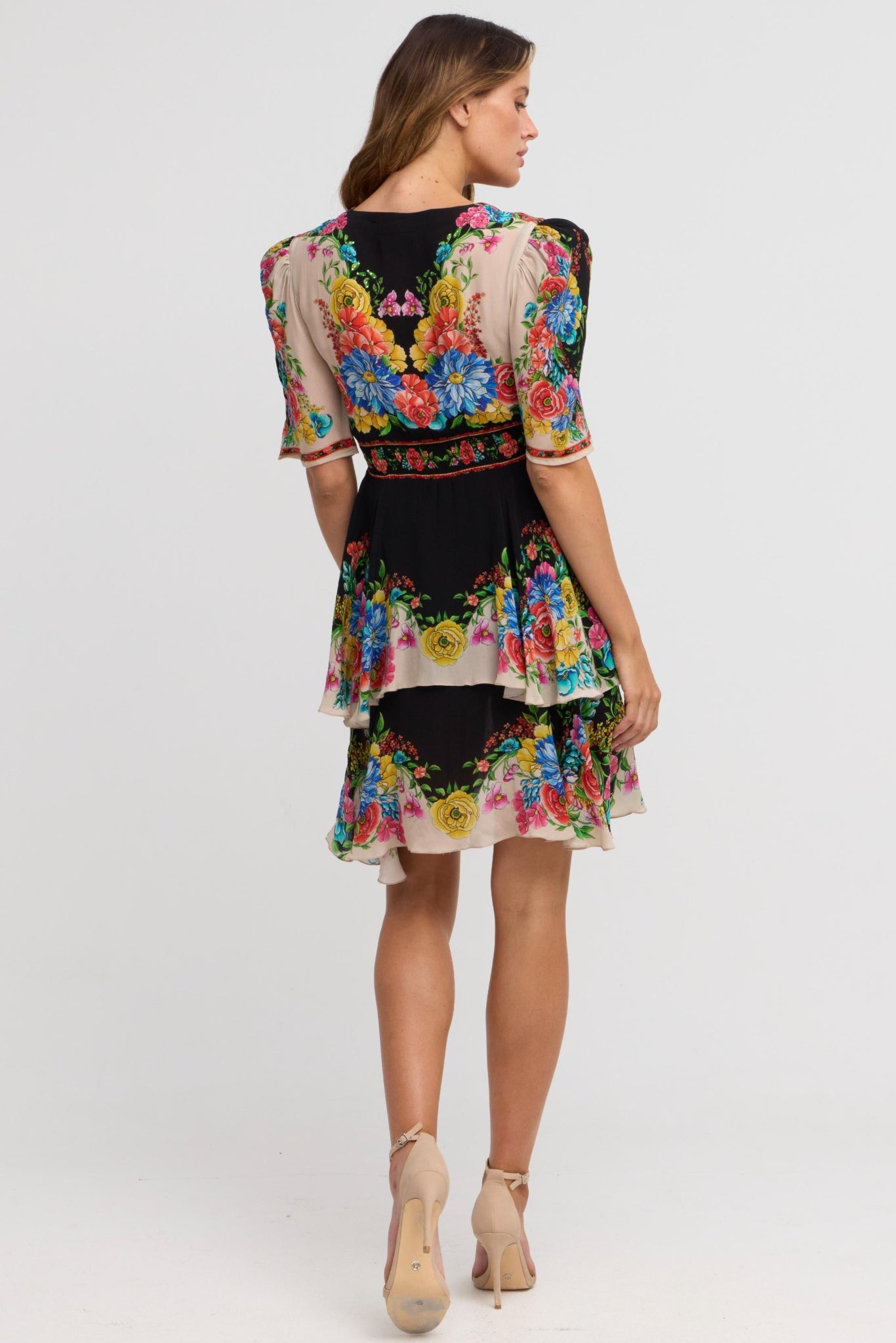 Spanish Flowers Cross Over Mini Dress - Czarina