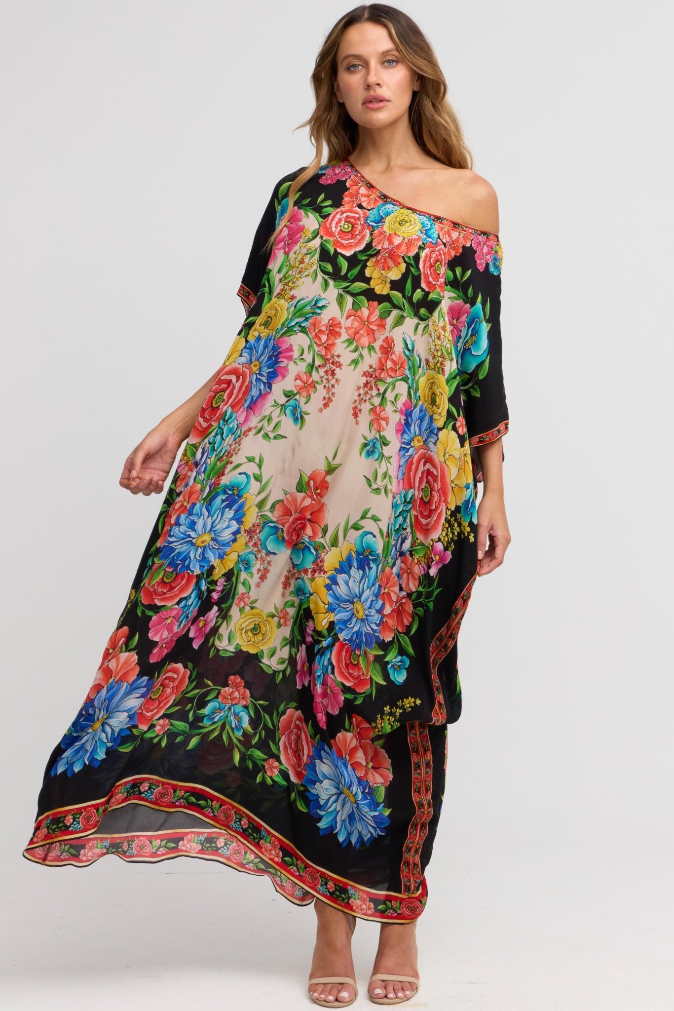 Spanish Flowers Round - neck Long Kaftan - Czarina