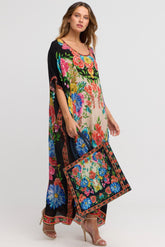 Spanish Flowers Round - neck Long Kaftan - Czarina