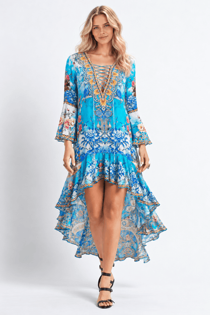 SUMMER SOMEWHERE HI LOW DRESS W SLEEVES - Czarina