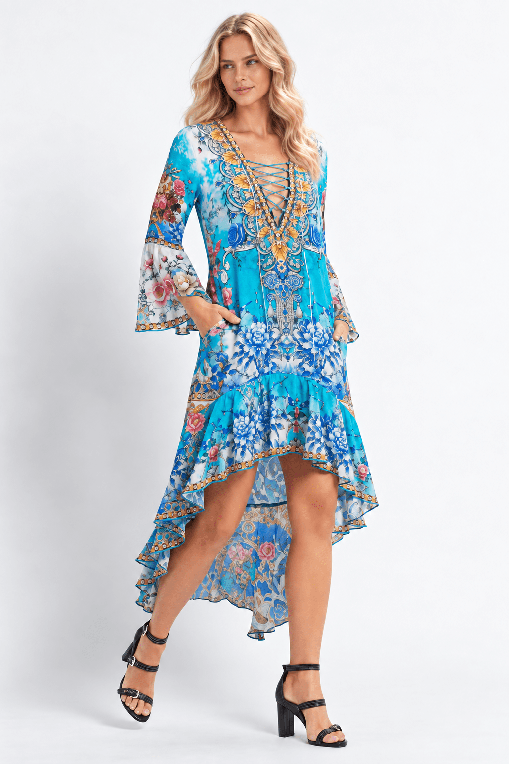 SUMMER SOMEWHERE HI LOW DRESS W SLEEVES - Czarina