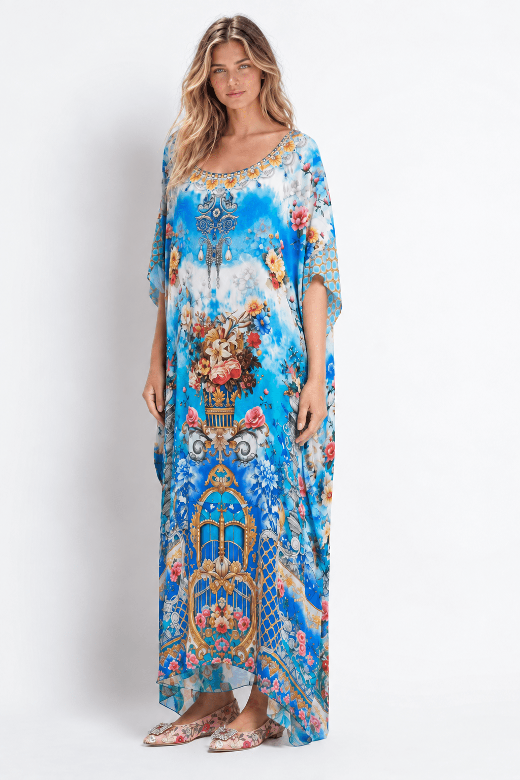 SUMMER SOMEWHERE ROUND NECK LONG KAFTAN - Czarina