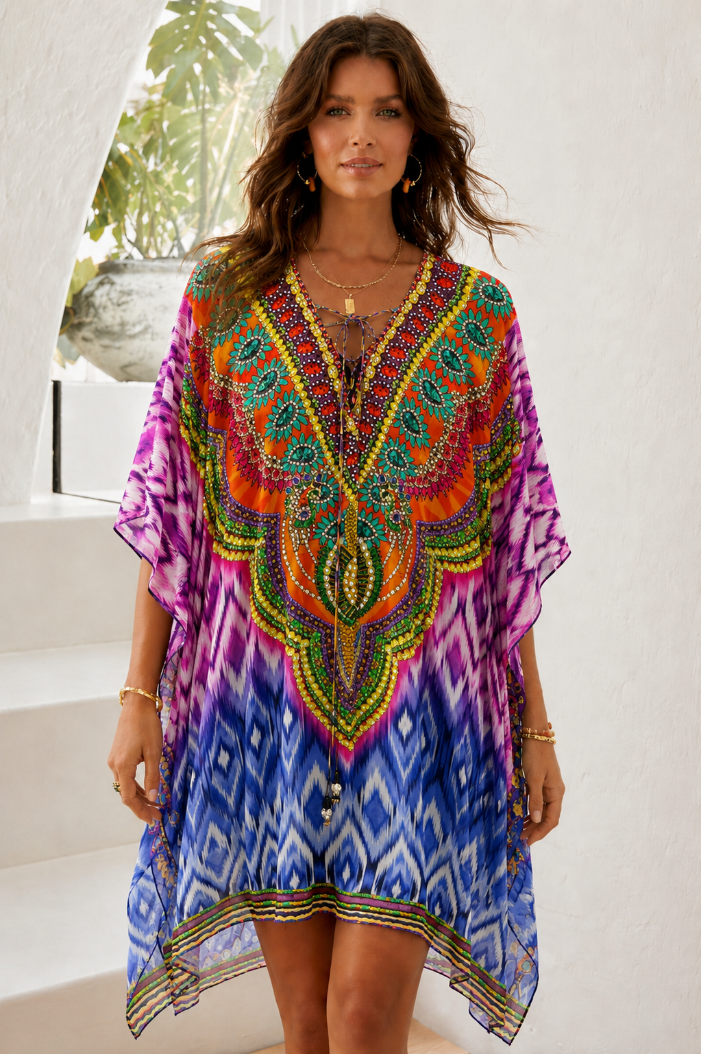 SUNRISE 100% SILK SHORT KAFTAN - Czarina