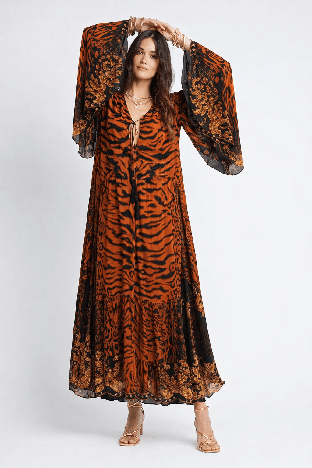 TIGRESS MAXI DRESS W BELL SLEEVES - Czarina