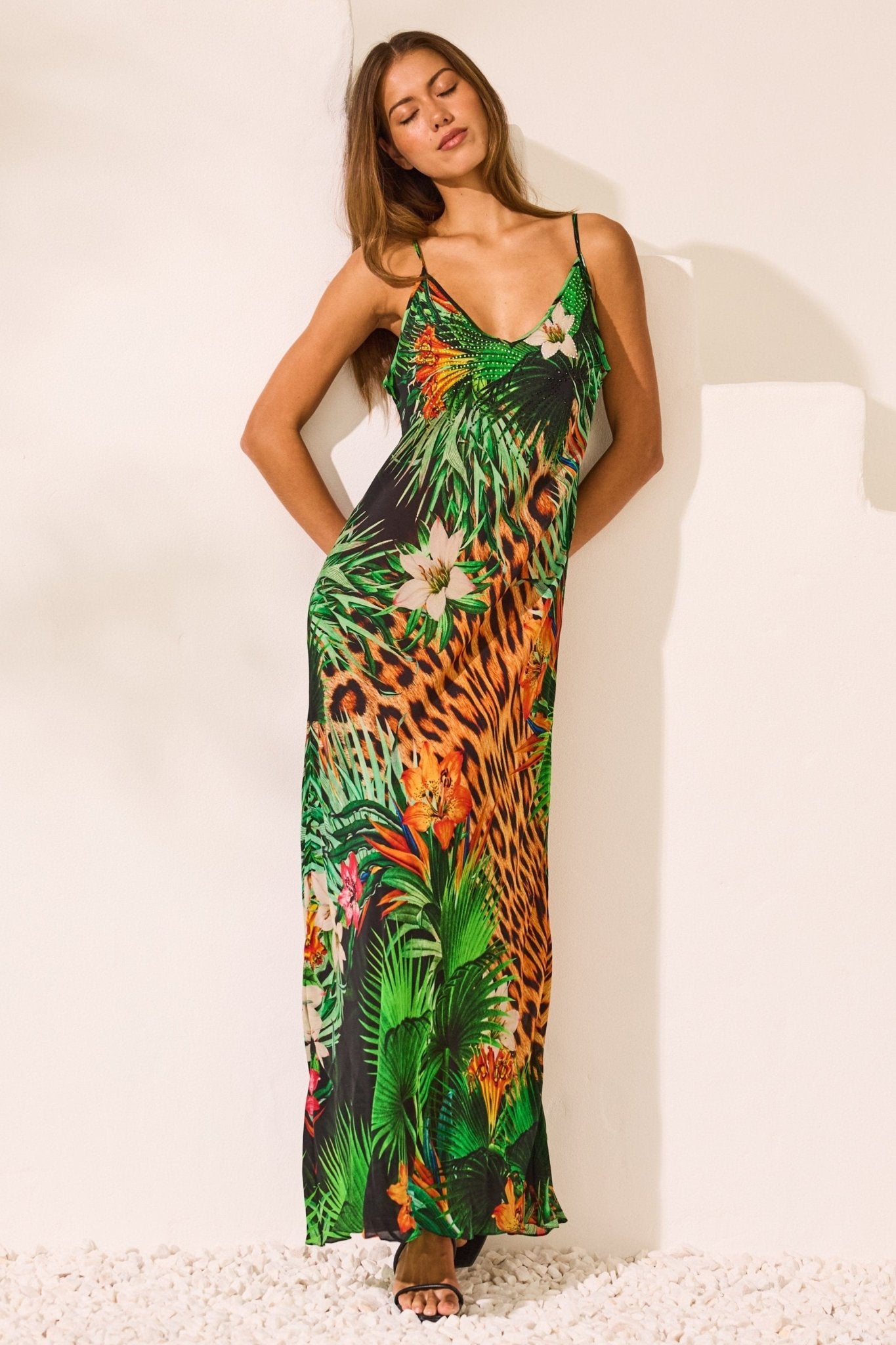 Tropical Temptation V neck Slip Dress - Czarina