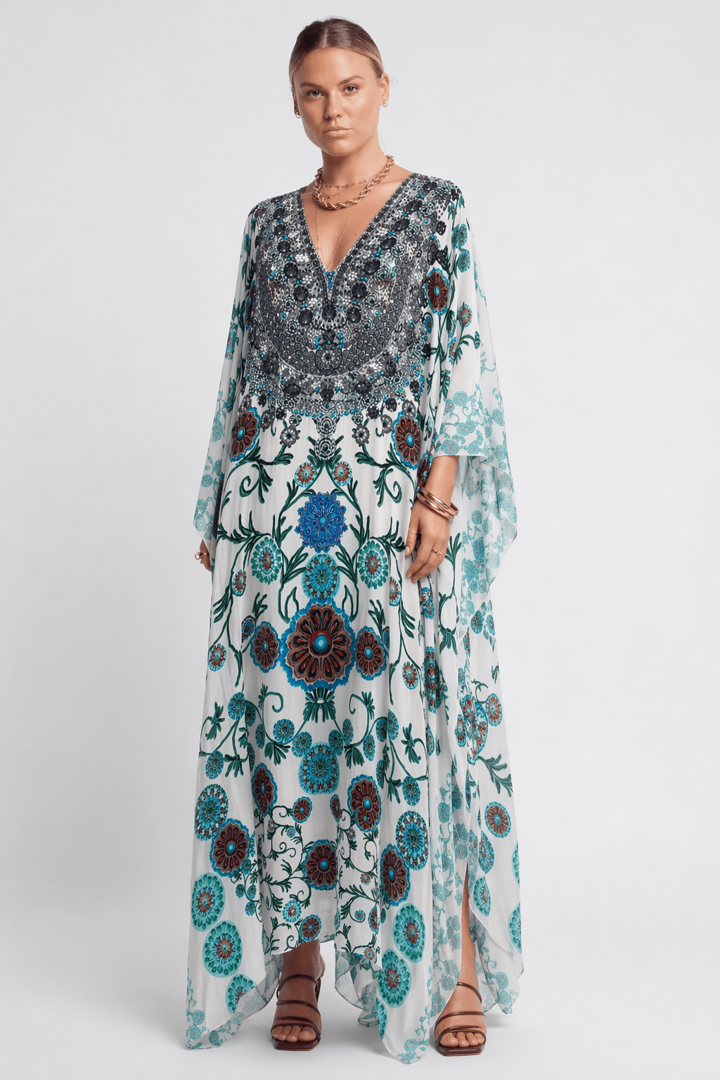 WHITE MILLEFORI 100% SILK KAFTAN - Czarina