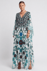 WHITE MILLEFORI 100% SILK KAFTAN - Czarina