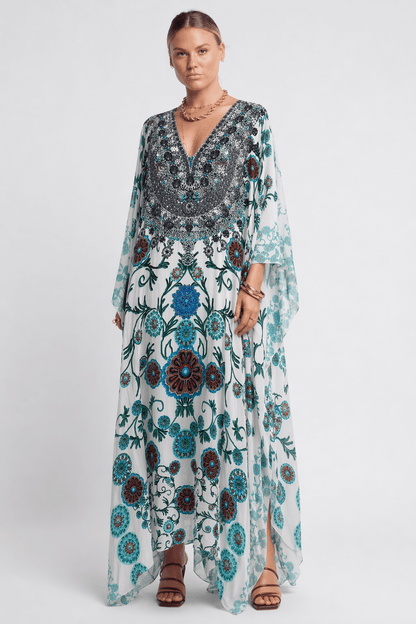 WHITE MILLEFORI 100% SILK KAFTAN - Czarina