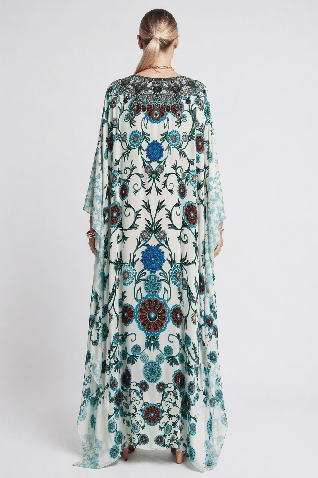 WHITE MILLEFORI 100% SILK KAFTAN - Czarina