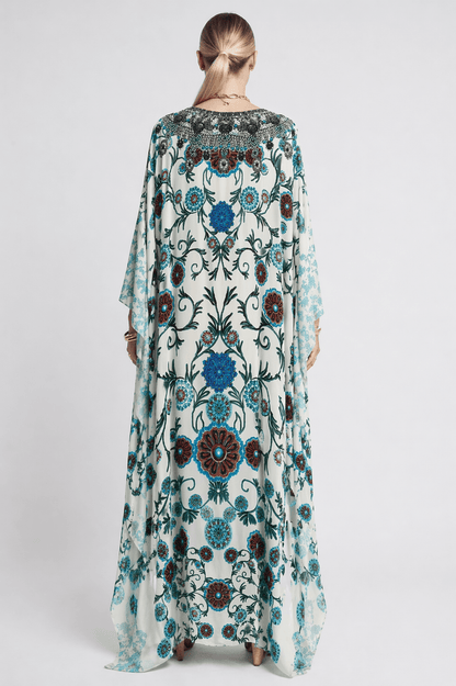 WHITE MILLEFORI 100% SILK KAFTAN - Czarina